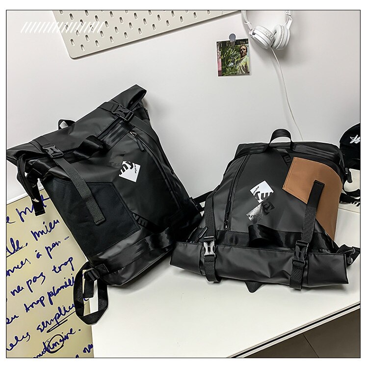 Rucsac pentru laptop, Dollcini, Nylon, impermeabil, rezistent la zgarieturi, Negru/Maro