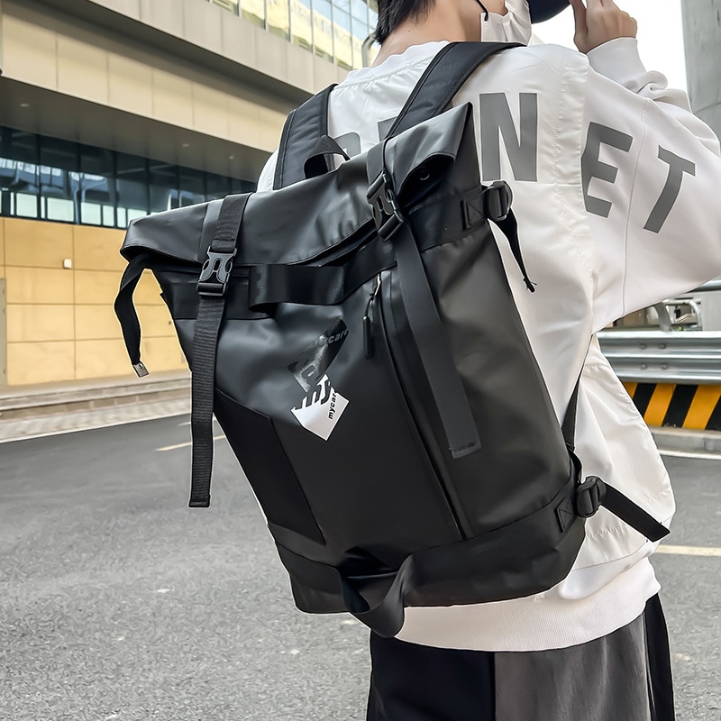 Rucsac pentru laptop, Dollcini, Nylon, impermeabil, rezistent la zgarieturi, Negru/Maro
