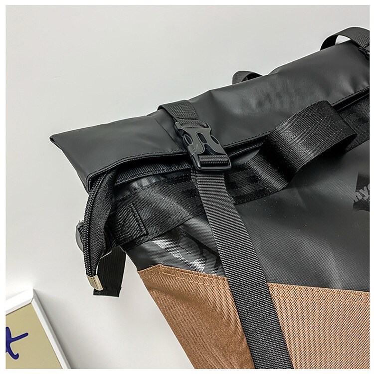 Rucsac pentru laptop, Dollcini, Nylon, impermeabil, rezistent la zgarieturi, Negru/Maro