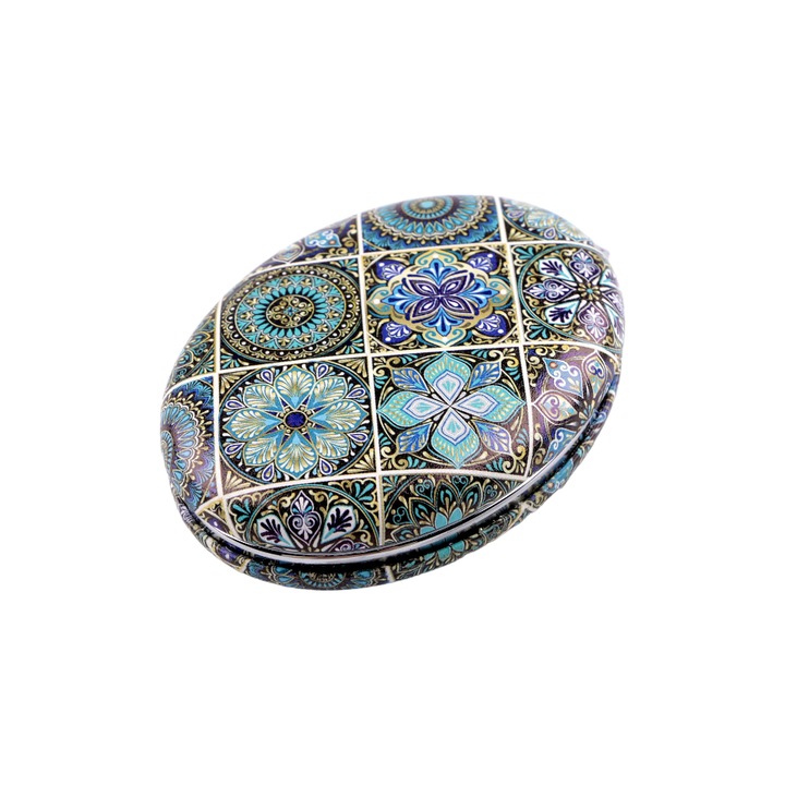 Ovális tükör chrysalis öko-bőr pénztárcához, 65 x 85 mm, zöld mandala
