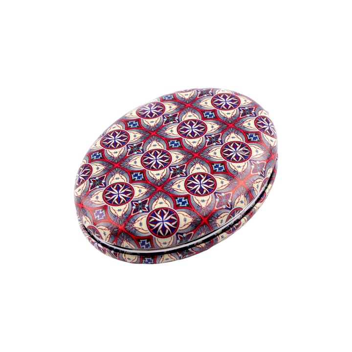 Ovális tükör chrysalis öko-bőr pénztárcához, 65 x 85 mm, szürke mandala