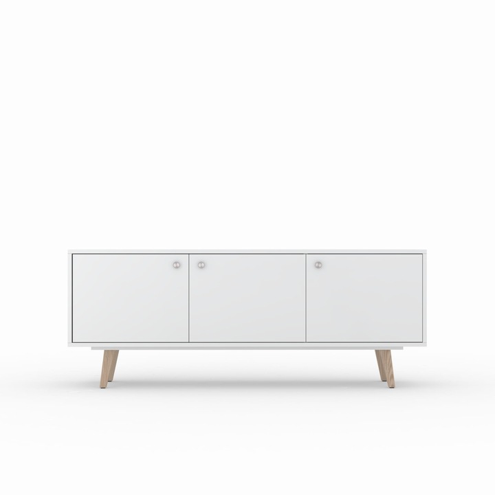 Comoda TV Primula, Stipa, 160 x 66 x 43, lacuit White Alb