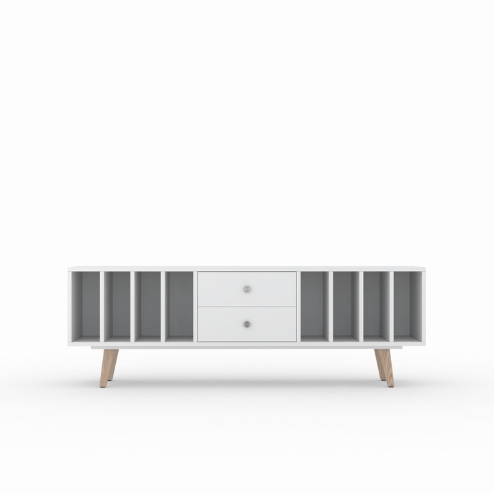 Comoda TV Nolana, Stipa, 160 x 56 x 43, lacuit White Alb