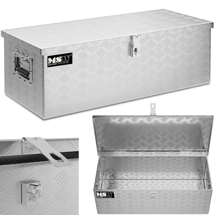 MSW MSW-ATB-765 szerszámosláda, alumínium 1,3 mm, zárral és szegecselt ergonomikus fogantyúval, ezüst, 48 l, 76 x 35 x 25,5 cm