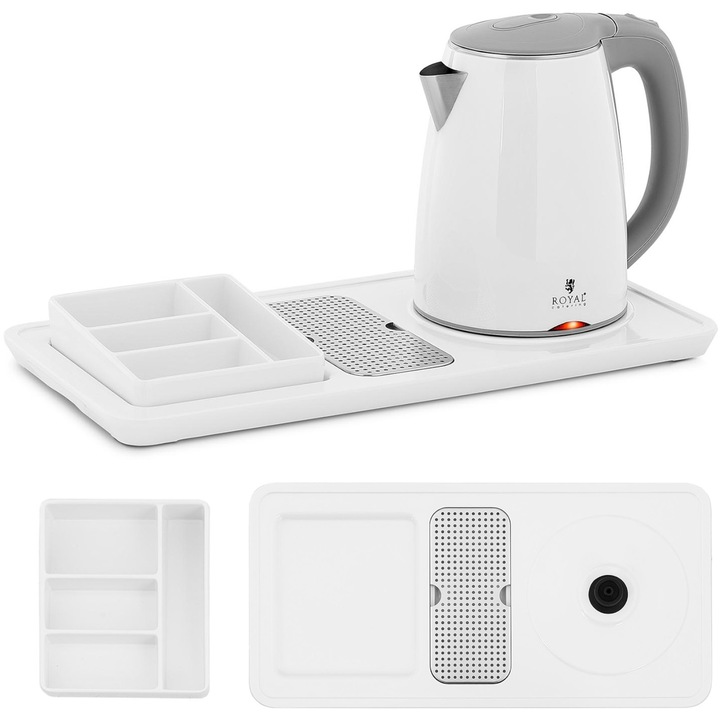 Royal Catering elektromos vízforraló 1,2 l, 1800 W, rozsdamentes acél, szett tálcával