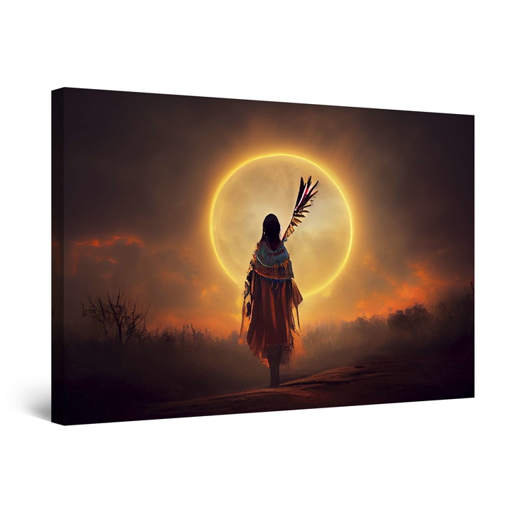 Tablou DualView Startonight Ritual Indian cu Luna, luminos in intuneric, 60 x 90 cm