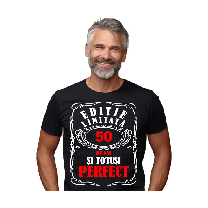 Tricou barbati negru personalizat Editie limitata 50 ani, Bumbac, S