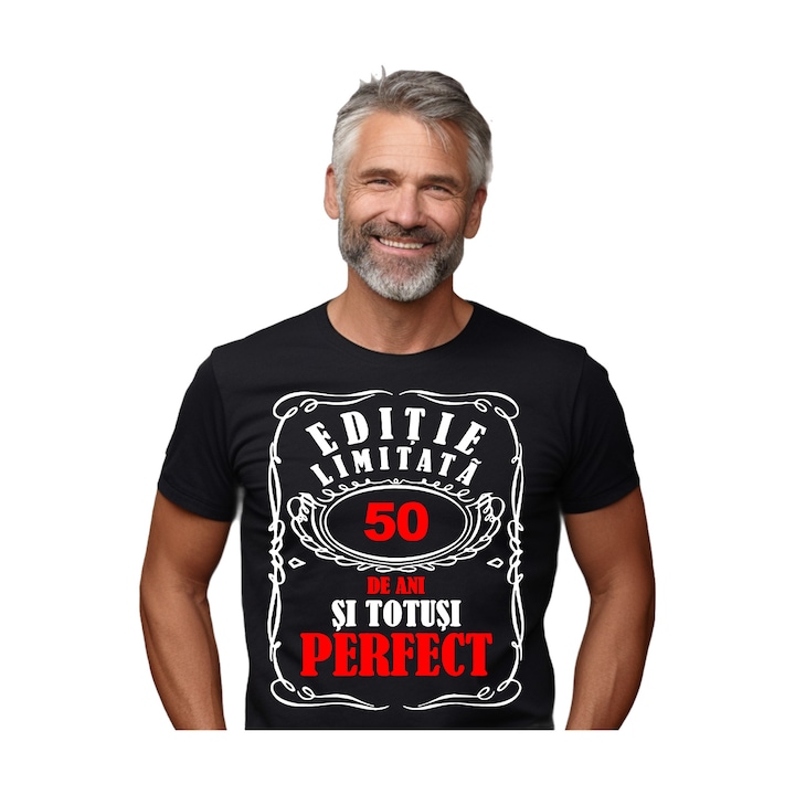 Tricou barbati negru personalizat Editie limitata 50 ani, Bumbac, L