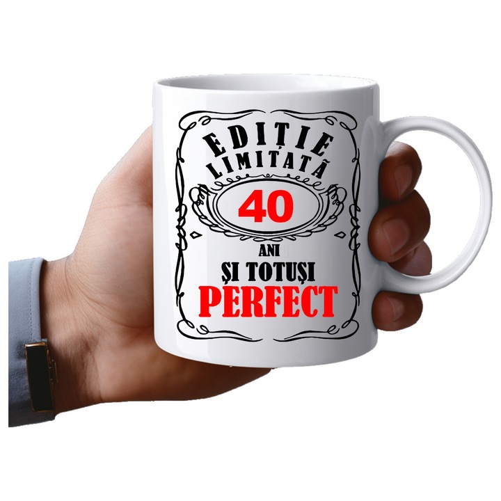 Cana personalizata, Editie limitata 40 ani, Ceramica, 330 ml, Maner si interior Alb