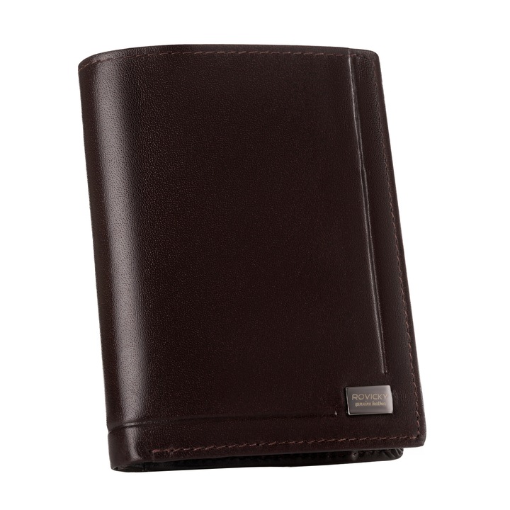 Portofel barbatesc din piele naturala, maro, Rovicky pc-104-bar, 13 x 10 x 2,5 cm