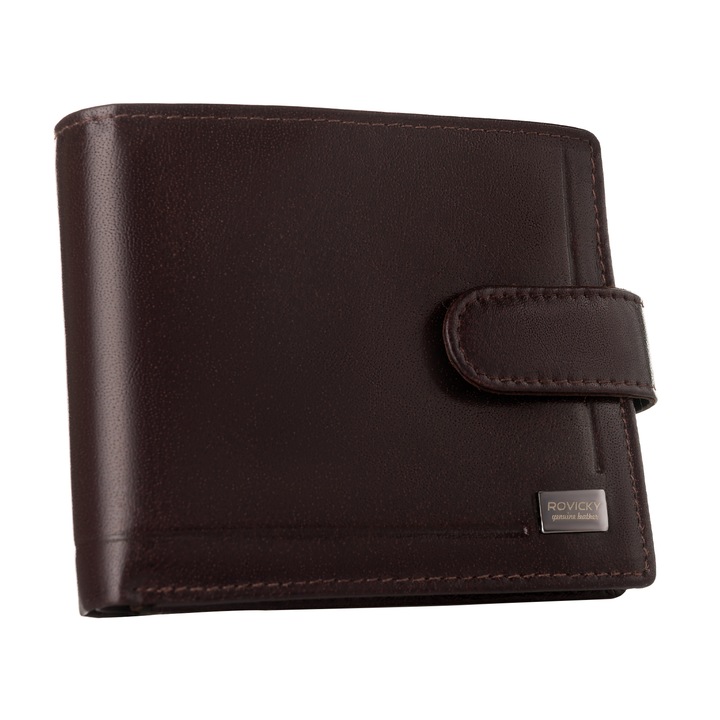 Мъжки портфейл от естествена кожа, кафяв, Rovicky pc-107l-bar, 9,5 х 11,5 х 2,5 см