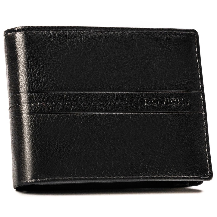 Portofel barbatesc din piele naturala, negru, Rovicky r-n992-gat, 9, 5 x 12, 5 x 2 cm