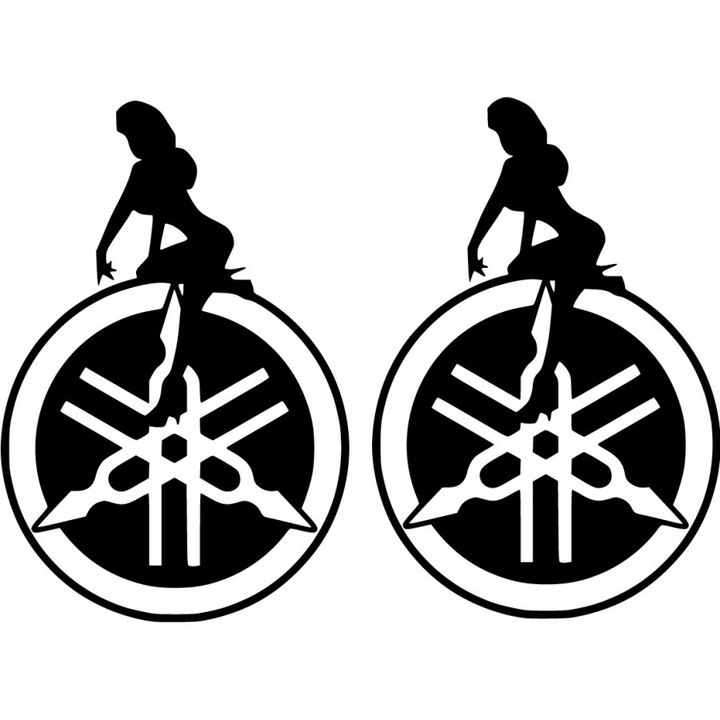 Sticker x2, Yamaha Logo Girl, Negru, 20cm