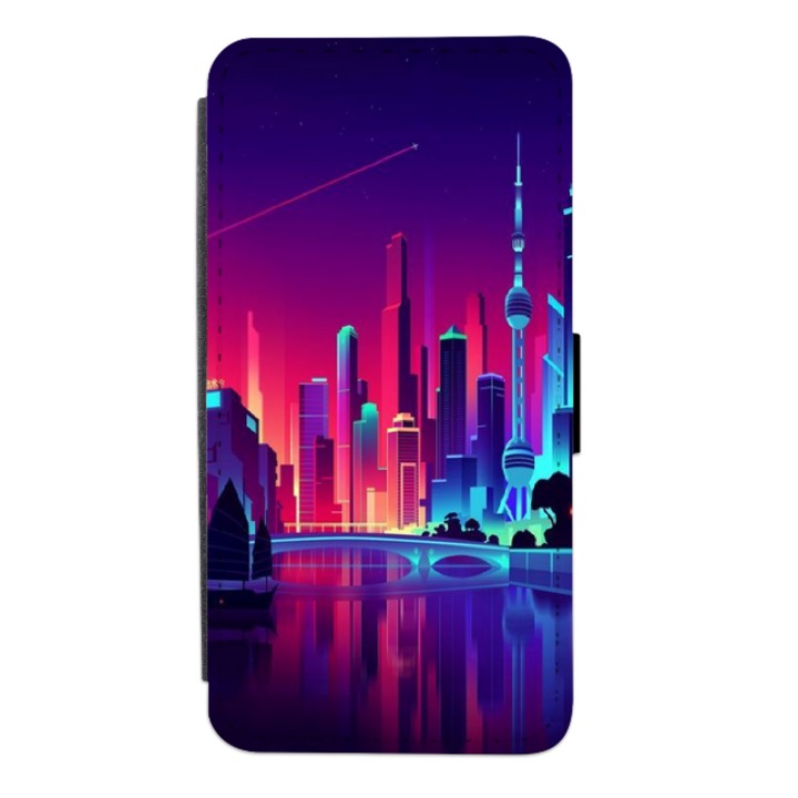 Personalized Swim Case book cover за OPPO Reno7 Lite 5G, модел Neon City #2, многоцветен, S2D1M183