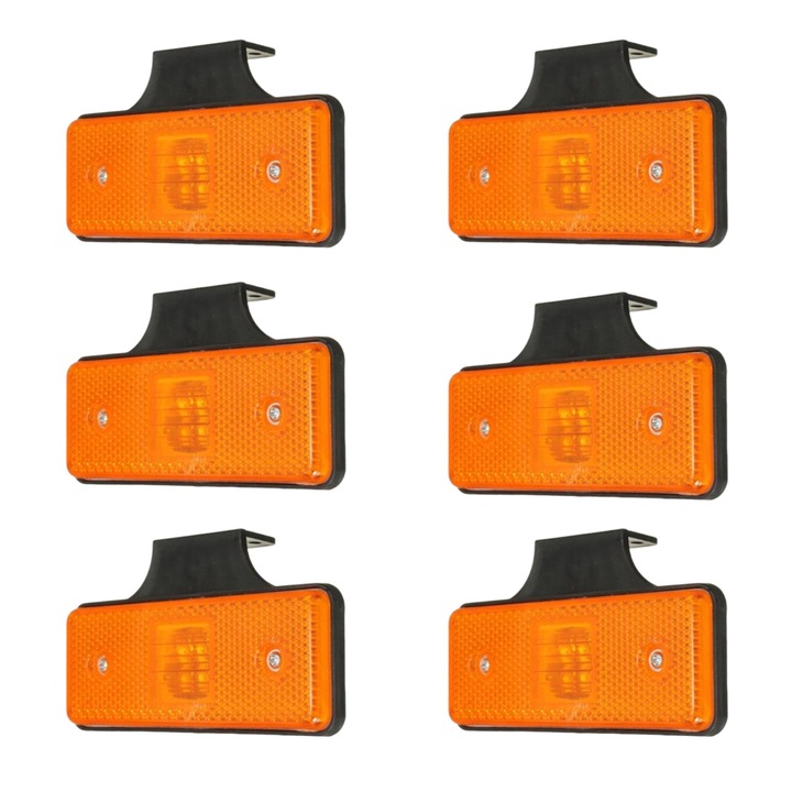 Комплект 6 броя жълти led лампи 12v/24v с крачета за закрепване под машини, ремарке, трактор, камион, размер 110х40мм