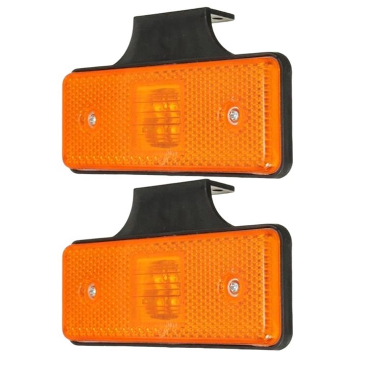 Комплект 2 броя жълти led светлини 12v/24v с крачета за закрепване под машини, ремарке, трактор, камион с размери 110х40мм