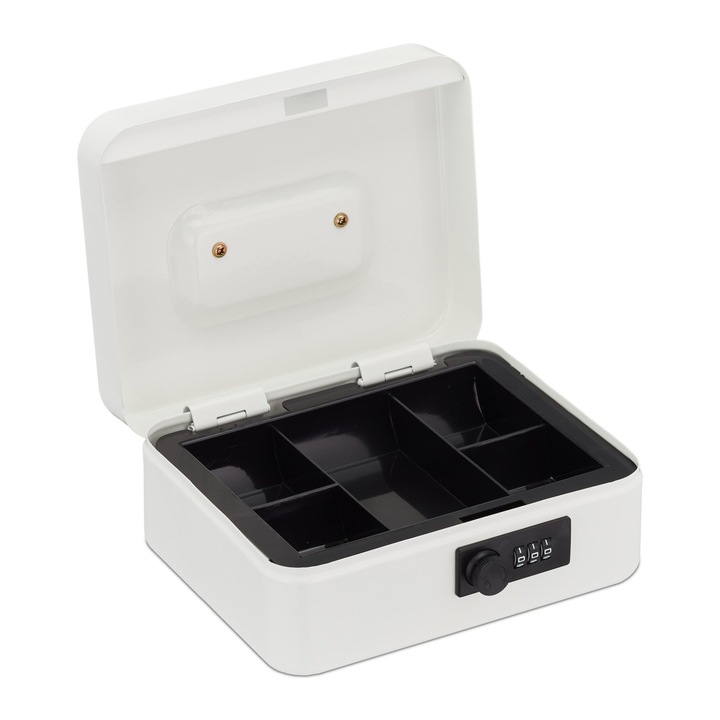 Caseta bani pentru monede si bancnote, Relaxdays, cifru, alb/negru, dimensiuni 8, 5 x 20 x 17 cm