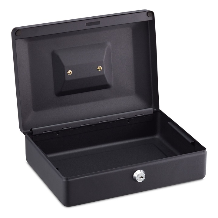 Caseta bani pentru monede si bancnote, Relaxdays, negru, 9 x 25 x 18 cm