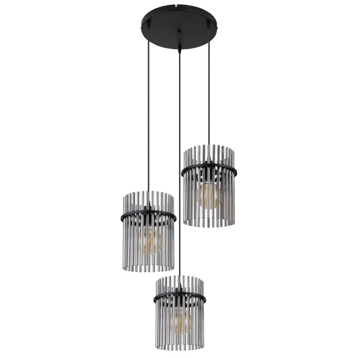 Lustra Globo Gorley, metal, negru, sticla, 3XE27, D.47 cm