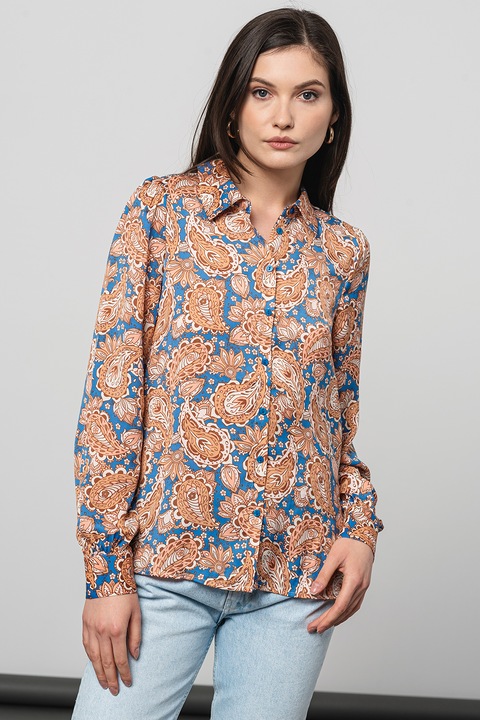 Vero Moda, Флорална риза, Светлокафяв/Син