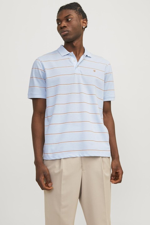 Jack & Jones, Bluwin galléros póló csíkos mintával, Narancssárga/Világoskék
