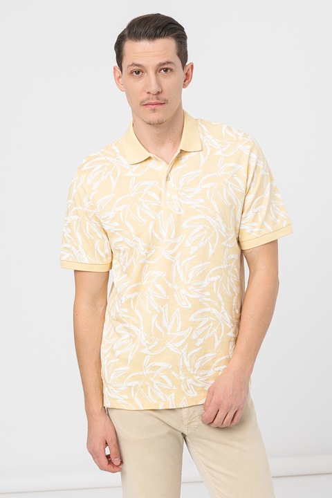 Jack & Jones, Тениска с яка и принт, Бял/Бежов