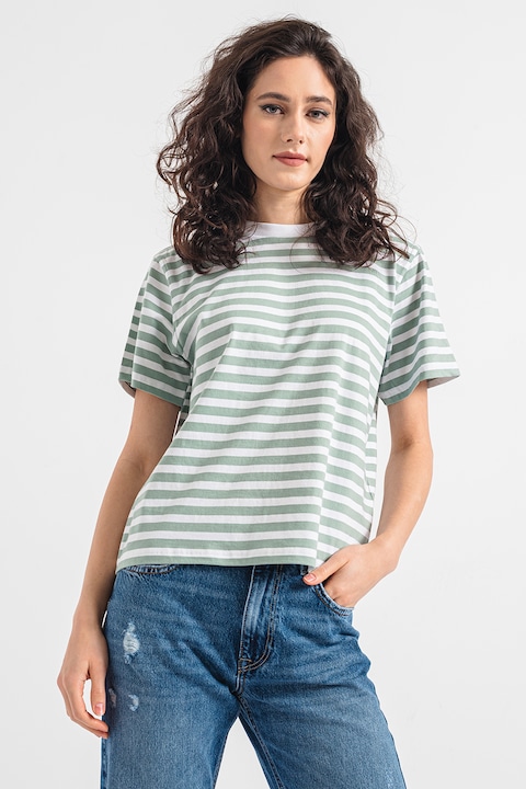 Only, Tricou lejer in dungi, Alb/Verde pal