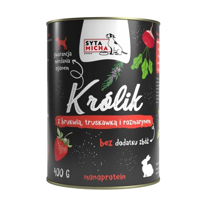 Hrana umeda pentru caini, Saty Micha, Adult, Aroma iepure/capsuni, 400g