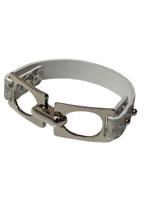 Bratara din piele naturala, Le Sorelle, handmade, print piton cu insertie argintie, catarama argintie