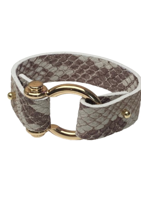 Bratara din piele naturala, Le Sorelle, handmade, print piton, catarama aurie