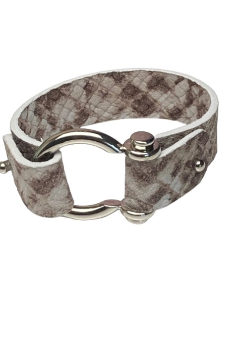 Bratara din piele naturala, Le Sorelle, handmade, print piton, accesoriu argintiu