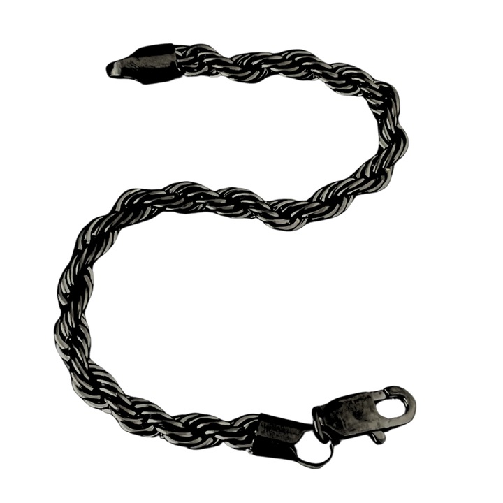 Bratara otel inoxidabil 316L, Fiarra®, lant impletit, negru 6 mm x 19 cm