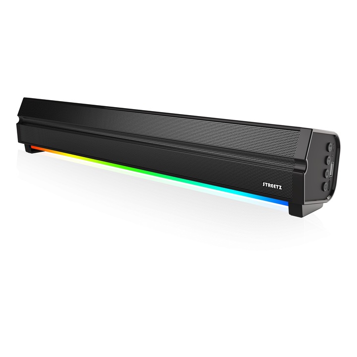 Soundbar Bluetooth Streetz SB100, cu lumina RGB si slot micro SD, 6W, negru