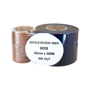 Ribon transfer termic wax-resin, culoare albastru dark, 50mm x 300m, ink out, tub suplimentar 1 inch, pentru hartie cretata si necretata, plastic PP, PE, PVC si benzi satin, poliamida