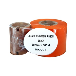 Ribon transfer termic wax-resin, culoare orange, 50mm x 300m, ink out, tub suplimentar 1 inch, pentru hartie cretata si necretata, plastic PP, PE, PVC si benzi satin, poliamida