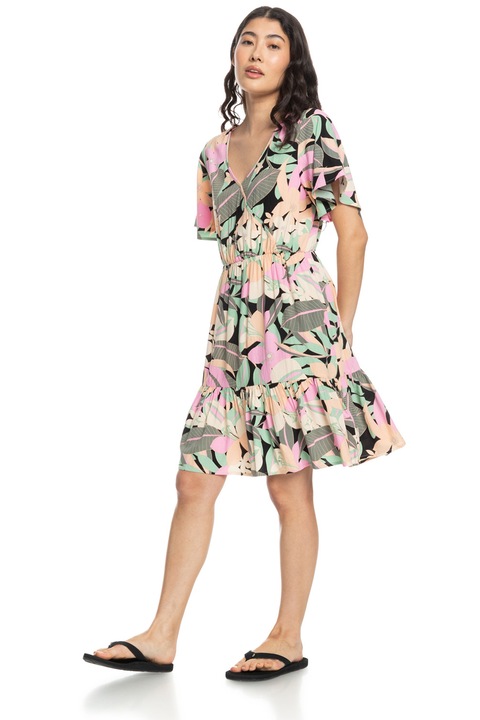 ROXY, Флорална къса рокля, Зелен/Розово
