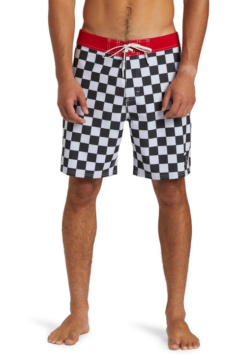 QUIKSILVER, Карирани плувни шорти Original с връзка, Бял/Черен