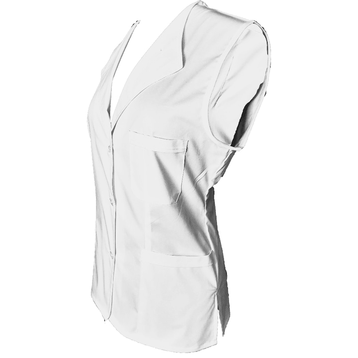 Vesta Medicala dama, Pe Stil, Cu Nasturi, Poliester/Bumbac/Elastan, Alb, L INTL