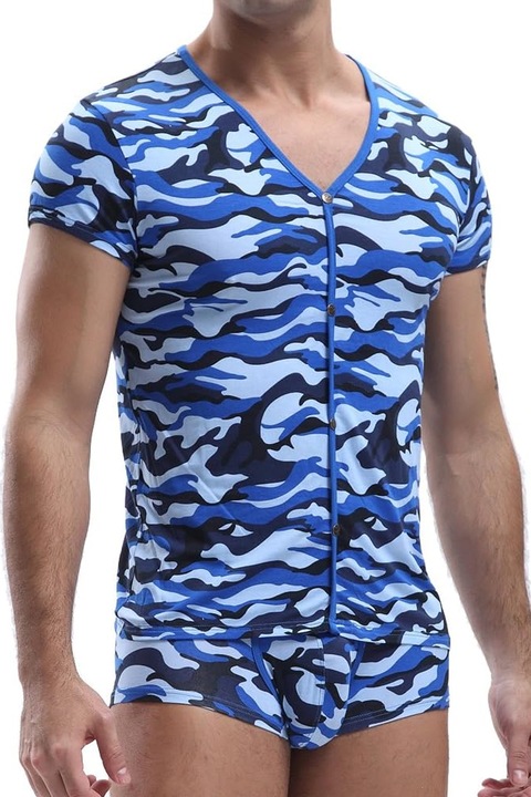 Мъжка тениска Black Nitro 660182 10-256, V-образно деколте, Камуфлажен десен, L, Син