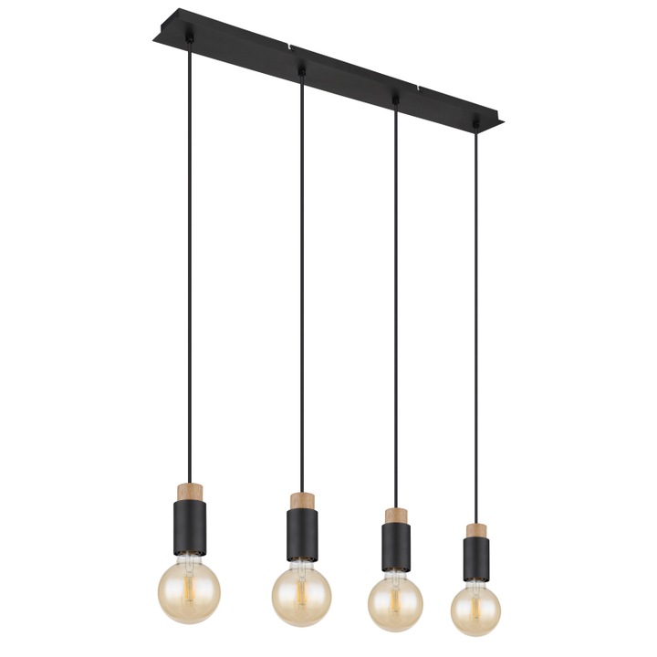 Lustra Globo Matti, metal, negru, lemn, 4xE27