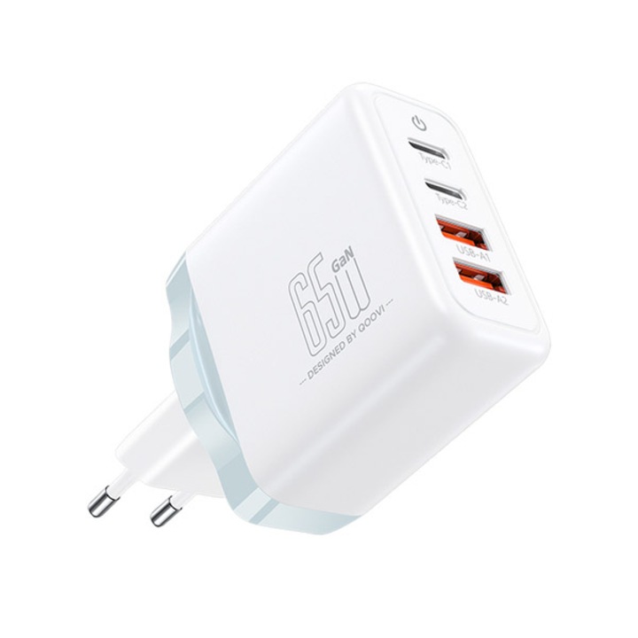 Töltőcsatlakozó 4 az 1-ben, gyorstöltés, 65 W, többfunkciós, fehér