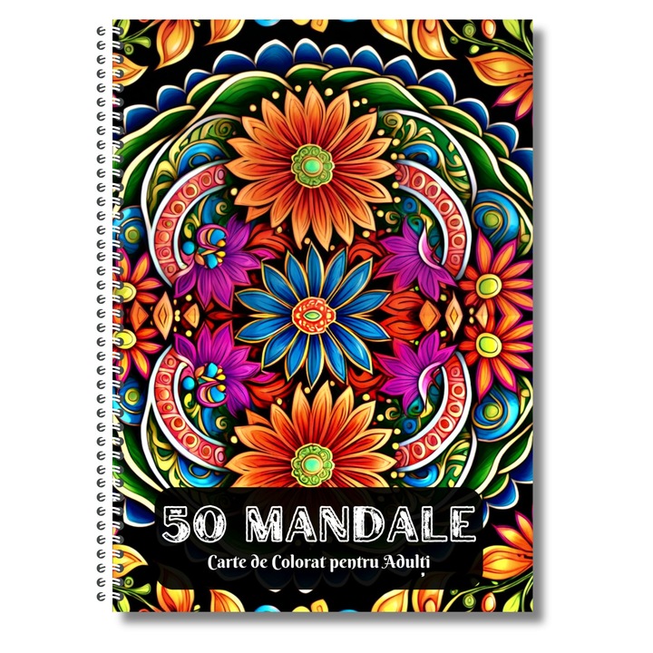 Carte de Colorat pentru Adulti, 50 de Mandale cu Forme Abstracte, 104 Pagini, Volumul 2