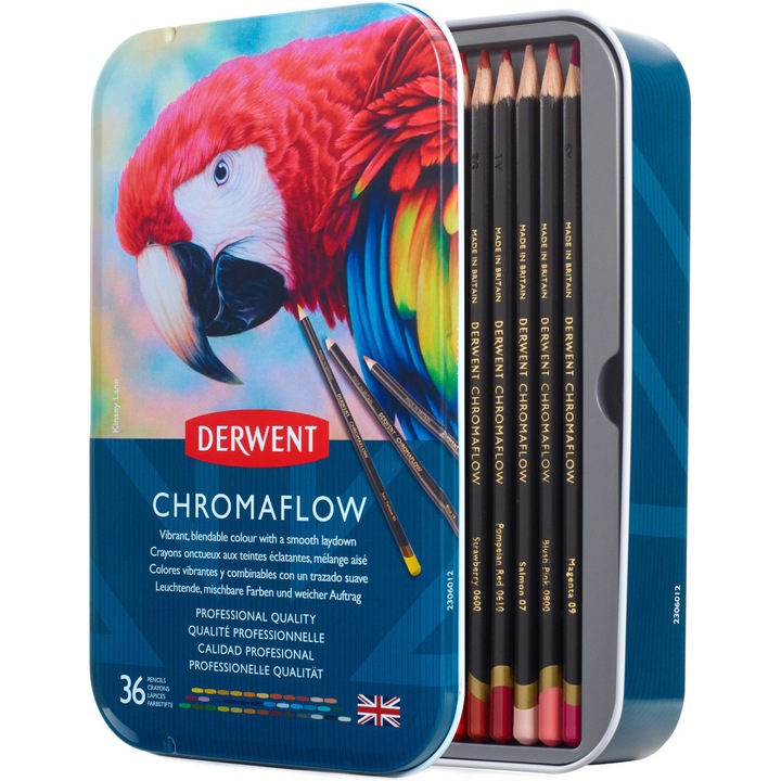 Цветни моливи Derwent Professional Chromaflow, Метална кутия, 36 броя/комплект
