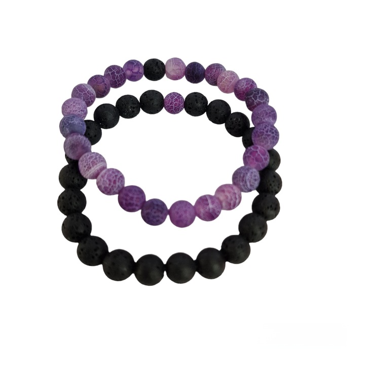 Bratara elastica dama set 2 bucati cu margele din piatra naturala, hand made, multicolora, 8 mm