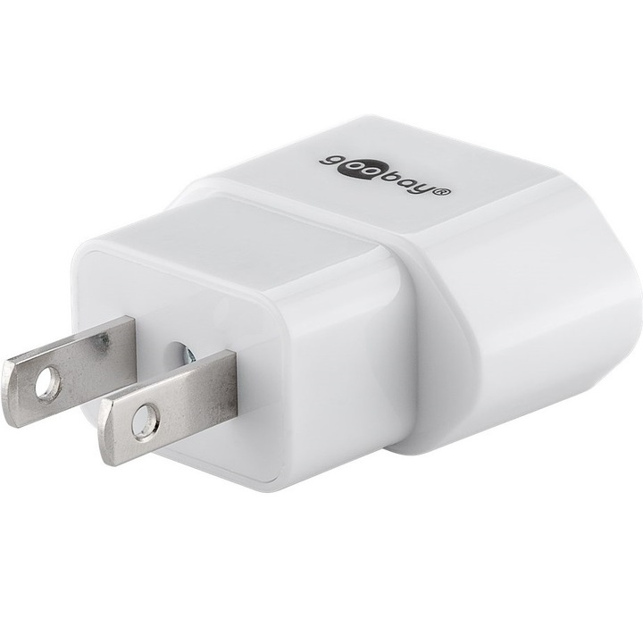 Adapter Europlug CEE 7/16 anya USA/Japán 2-pólusú apa aljzathoz (A típus, NEMA 1-15) földelés nélkül, fehér