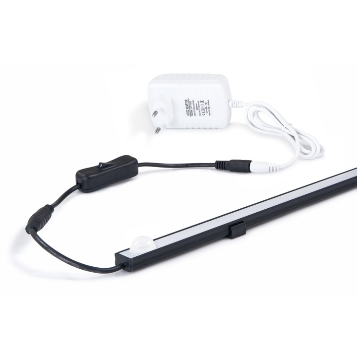 Corp de iluminat cu detector de miscare cu LED sub dulap, Maja 12W 100cm cu sursa de alimentare alba, negru, alb neutru (4500K)