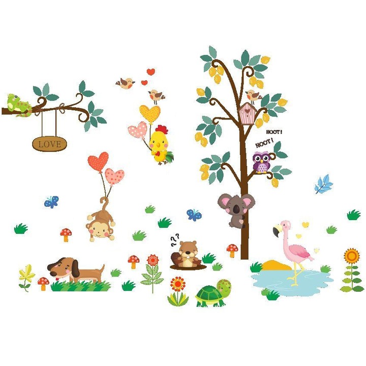 Sticker Decorativ Autoadeziv CCmax pentru camera copilului, scoala sau gradinita, Oaza Tropicala si Animale