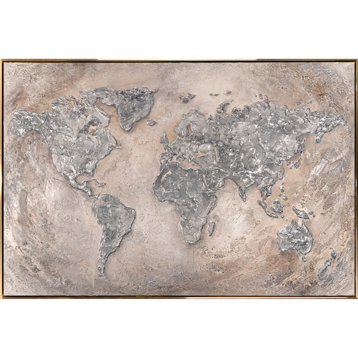 Ръчно рисувана картина върху платно, Свят върху платно, абстрактна, със златна рамка, 3D самосветещ флуоресцентен акрил, истинско изкуство, 140x100 см