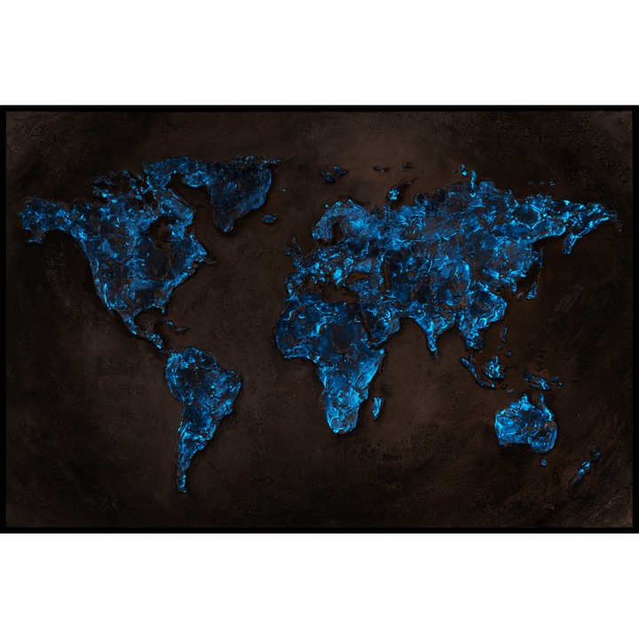 Ръчно рисувана картина върху платно, Свят върху платно, абстрактна, със сива рамка, 3D самосветещ флуоресцентен акрил, истинско изкуство, 140x100 см