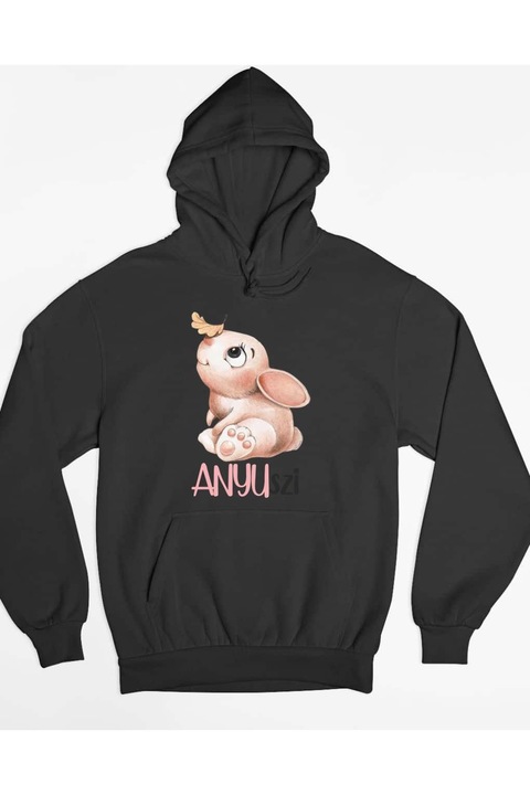 Anyuszi mintás egyedi női pulóver, Fekete